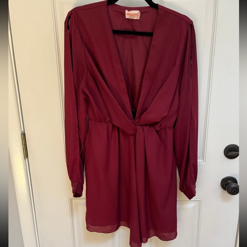 Showpo Deep Burgundy Long Sleeve Wrap Dress
